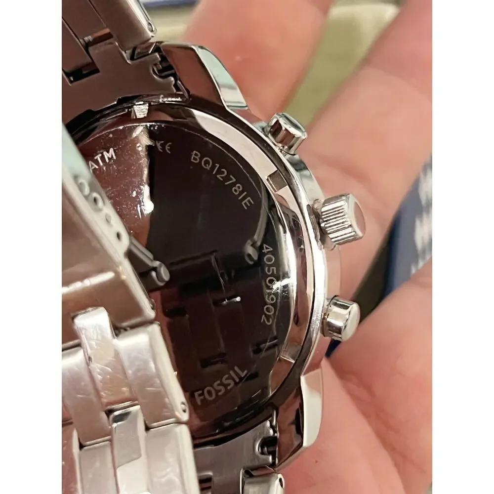 Fossil Men's BQ1278IE Silver Stainless Steel Chronograph Watch, Black Dial